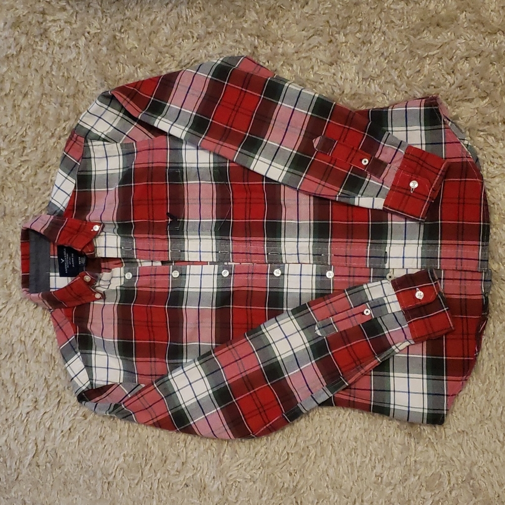 American Eagle plaid button up, size XS